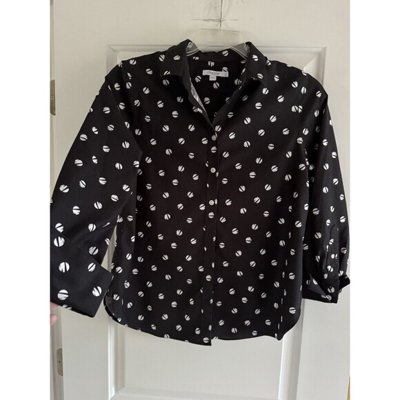 Chico’s Blouse Long Sleeve Women’s‎ Size 1 Small Cotton Button-up Polka Dot - Picture 1 of 7